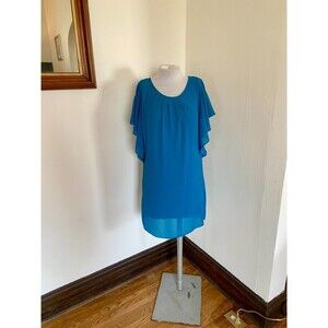 Blue Rain Dress Small Blue Short Sleeve Mini Polyester Lined sun fairy belt tie